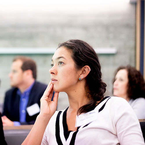 A female student paying attention in class